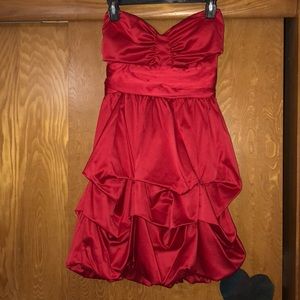 Strapless red mini dress